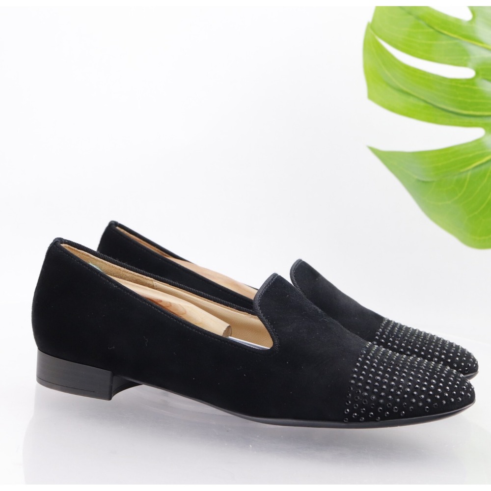 Gabor Shoes Womens Loafers Size 9.5 Black Suede Studded Cap Toe Flats Comfort